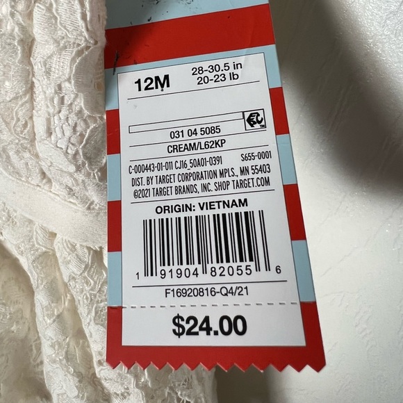 Cat & Jack Infant girls Sz 12 mo, Cream Lace, sleeveless, 2 piece dress NWT - Picture 10 of 10